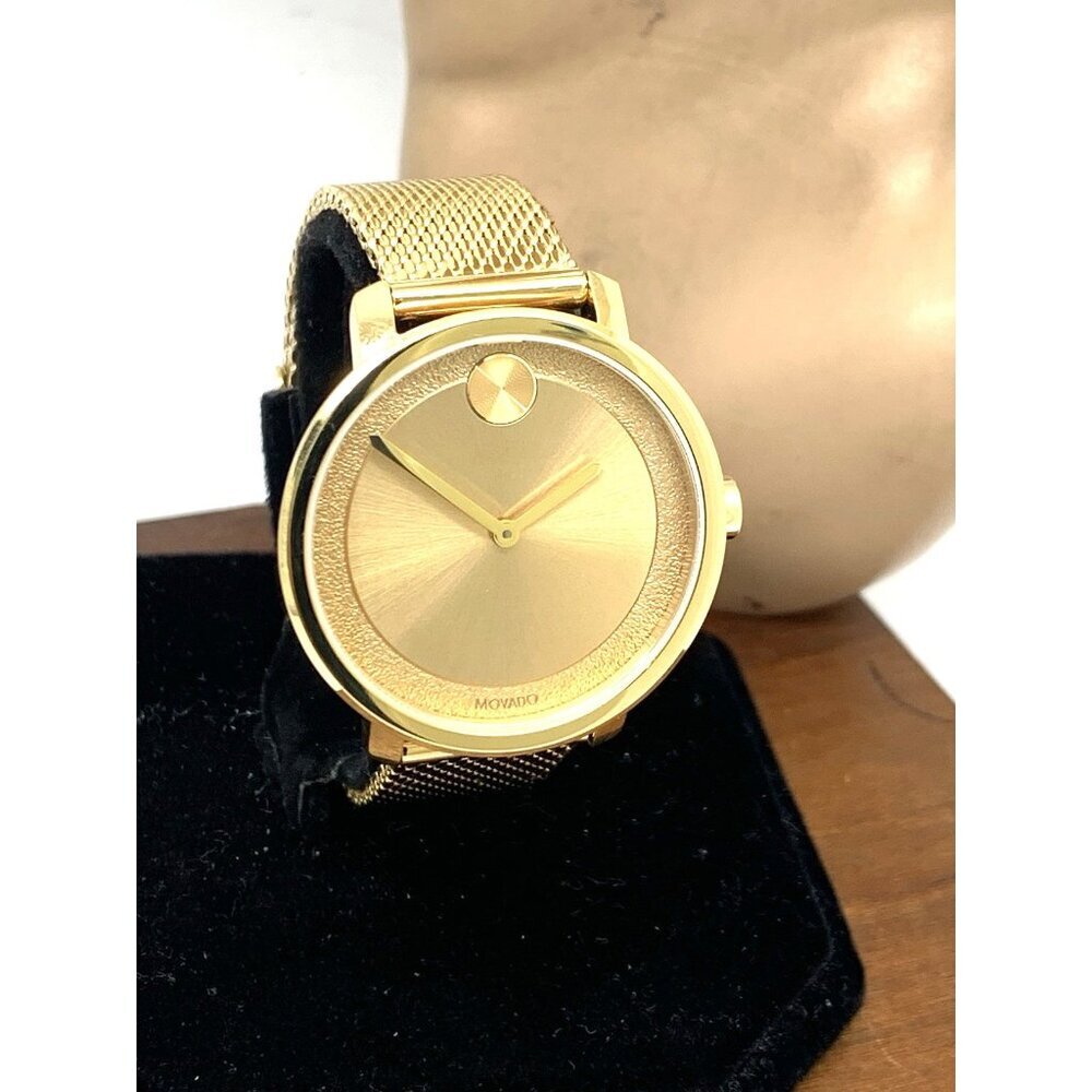 Movado Women's Watch 3600580 Bold Gold Dial Swiss Quartz Steel Mesh Band 34mm